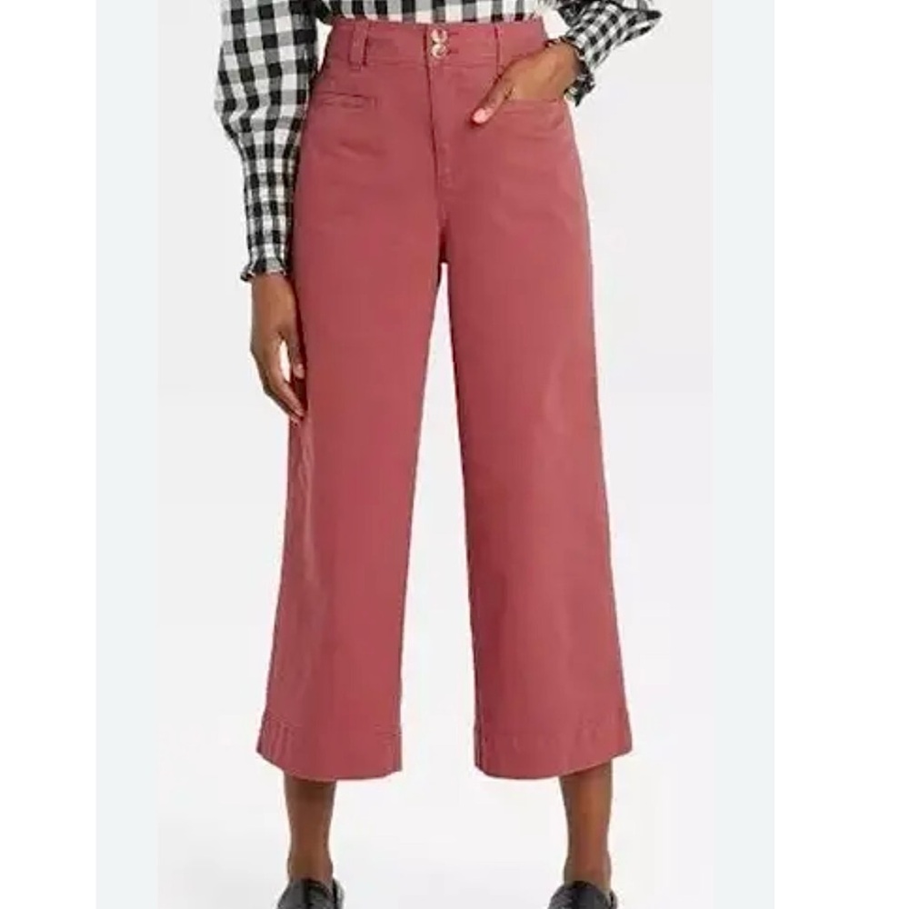 A New Day Rust Red High Rise Cropped Wide Leg Cotton Stretch Pants Size 4